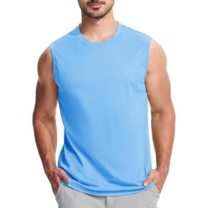 imageMAGCOMSEN Mens Tank Top Cotton Muscle Workout Gym Shirts Moisture Wicking Lightweight Summer Casual Sleeveless ShirtsWaterfall Blue