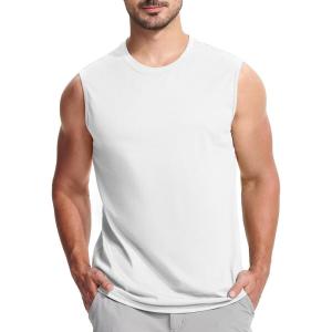 imageMAGCOMSEN Mens Tank Top Cotton Muscle Workout Gym Shirts Moisture Wicking Lightweight Summer Casual Sleeveless ShirtsWhite