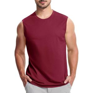 imageMAGCOMSEN Mens Tank Top Cotton Muscle Workout Gym Shirts Moisture Wicking Lightweight Summer Casual Sleeveless ShirtsWine Red