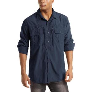 imageMAGCOMSEN Mens UPF 50 Sun Protection Shirts Button Down Long Sleeve Shirt for Hiking Fishing SafariNavy