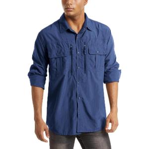 imageMAGCOMSEN Mens UPF 50 Sun Protection Shirts Button Down Long Sleeve Shirt for Hiking Fishing SafariRoyal Blue