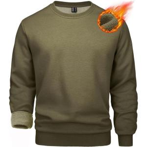 imageMAGCOMSEN Mens Crewneck Sweatshirt Long Sleeve Casual Warm Fleece PulloverArmy Green