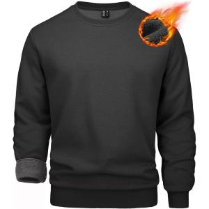 imageMAGCOMSEN Mens Crewneck Sweatshirt Long Sleeve Casual Warm Fleece PulloverBlack