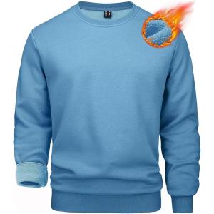imageMAGCOMSEN Mens Crewneck Sweatshirt Long Sleeve Casual Warm Fleece PulloverGrey Blue