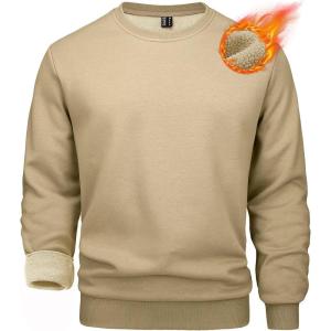 imageMAGCOMSEN Mens Crewneck Sweatshirt Long Sleeve Casual Warm Fleece PulloverKhaki