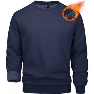 imageMAGCOMSEN Mens Crewneck Sweatshirt Long Sleeve Casual Warm Fleece PulloverNavy