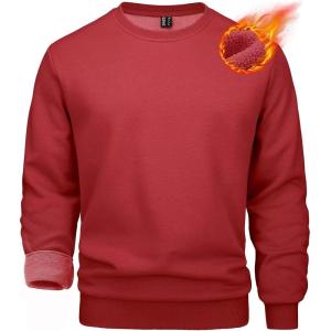 imageMAGCOMSEN Mens Crewneck Sweatshirt Long Sleeve Casual Warm Fleece PulloverOrange Red