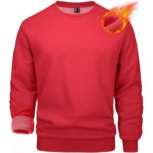 imageMAGCOMSEN Mens Crewneck Sweatshirt Long Sleeve Casual Warm Fleece PulloverTomato Red