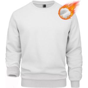 imageMAGCOMSEN Mens Crewneck Sweatshirt Long Sleeve Casual Warm Fleece PulloverWhite