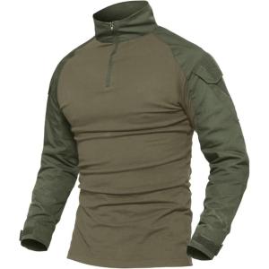 imageMAGCOMSEN Mens Tactical Military Shirts 14 Zip Long Sleeve Shirt with PocketsArmy Green
