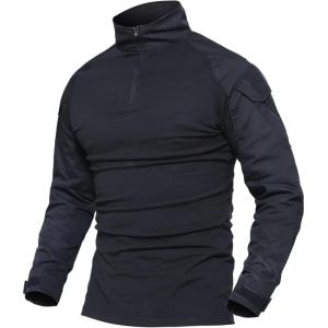 imageMAGCOMSEN Mens Tactical Military Shirts 14 Zip Long Sleeve Shirt with PocketsBlack