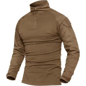 imageMAGCOMSEN Mens Tactical Military Shirts 14 Zip Long Sleeve Shirt with PocketsBrown