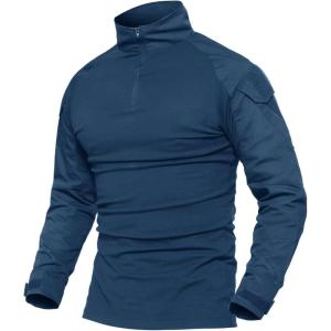 imageMAGCOMSEN Mens Tactical Military Shirts 14 Zip Long Sleeve Shirt with PocketsDenim Blue