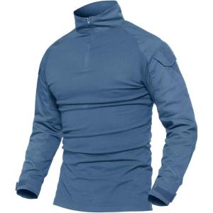 imageMAGCOMSEN Mens Tactical Military Shirts 14 Zip Long Sleeve Shirt with PocketsGrey Blue