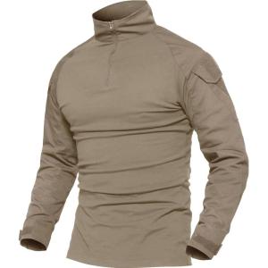 imageMAGCOMSEN Mens Tactical Military Shirts 14 Zip Long Sleeve Shirt with PocketsKhaki