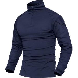 imageMAGCOMSEN Mens Tactical Military Shirts 14 Zip Long Sleeve Shirt with PocketsNavy