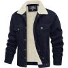 imageMAGCOMSEN Mens Corduroy Jacket Sherpa Lined Trucker Jackets Cotton TurnDown Collar Warm Winter Jacket Casual Coat 5 PocketsNavy