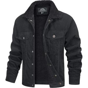 imageMAGCOMSEN Mens Corduroy Jacket Sherpa Lined Trucker Jackets Cotton TurnDown Collar Warm Winter Jacket Casual Coat 5 PocketsDark Grey