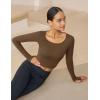 imageMAGCOMSEN Long Sleeve Workout Shirts for Women Crop Yoga Top Athletic Slim Fit Cropped Tight Pilates Dance Fitted Gym Top Brown L