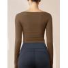 imageMAGCOMSEN Long Sleeve Workout Shirts for Women Crop Yoga Top Athletic Slim Fit Cropped Tight Pilates Dance Fitted Gym Top Brown L