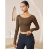 imageMAGCOMSEN Long Sleeve Workout Shirts for Women Crop Yoga Top Athletic Slim Fit Cropped Tight Pilates Dance Fitted Gym Top Brown L