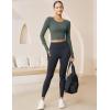 imageMAGCOMSEN Womens Long Sleeve Crop Workout Tops Slim Fit Yoga Gym Shirts Athletic with Thumb HolesGray Green