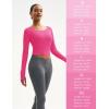 imageMAGCOMSEN Womens Long Sleeve Crop Workout Tops Slim Fit Yoga Gym Shirts Athletic with Thumb HolesRose Red