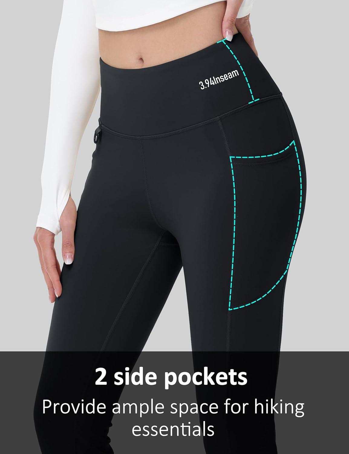 imageMAGCOMSEN Womens Fleece Lined Flare Leggings Waterproof Insulated Winter Pants Hiking Yoga Bootcut Leggings 3 PocketsBlack