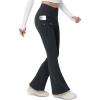 imageMAGCOMSEN Womens Fleece Lined Flare Leggings Waterproof Insulated Winter Pants Hiking Yoga Bootcut Leggings 3 PocketsBlack