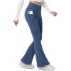 imageMAGCOMSEN Womens Fleece Lined Flare Leggings Waterproof Insulated Winter Pants Hiking Yoga Bootcut Leggings 3 PocketsBlue Grey
