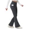 imageMAGCOMSEN Womens Fleece Lined Flare Leggings Waterproof Insulated Winter Pants Hiking Yoga Bootcut Leggings 3 PocketsGrey