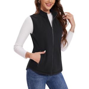 imageMAGCOMSEN Womens Fleece Vest with Zipper Pockets Zip Up Sleeveless Jackets Lightweight Soft Warm Polar Vest OuterwearBlack