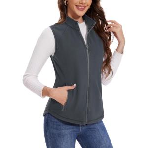 imageMAGCOMSEN Womens Fleece Vest with Zipper Pockets Zip Up Sleeveless Jackets Lightweight Soft Warm Polar Vest OuterwearDark Grey