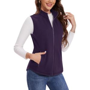 imageMAGCOMSEN Womens Fleece Vest with Zipper Pockets Zip Up Sleeveless Jackets Lightweight Soft Warm Polar Vest OuterwearDeep Purple