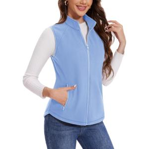 imageMAGCOMSEN Womens Fleece Vest with Zipper Pockets Zip Up Sleeveless Jackets Lightweight Soft Warm Polar Vest OuterwearLight Blue