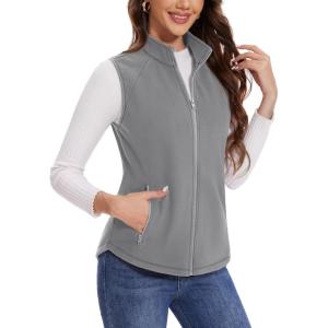 imageMAGCOMSEN Womens Fleece Vest with Zipper Pockets Zip Up Sleeveless Jackets Lightweight Soft Warm Polar Vest OuterwearLight Grey