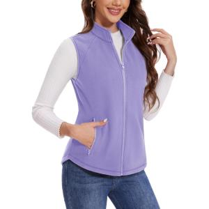 imageMAGCOMSEN Womens Fleece Vest with Zipper Pockets Zip Up Sleeveless Jackets Lightweight Soft Warm Polar Vest OuterwearLight Purple