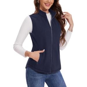 imageMAGCOMSEN Womens Fleece Vest with Zipper Pockets Zip Up Sleeveless Jackets Lightweight Soft Warm Polar Vest OuterwearNavy Blue