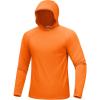 imageMAGCOMSEN Mens UPF 50 Sun Protection Shirts Quick Dry Long Sleeve Rash Guard Lightweight Hoodie Shirt Fishing RunningOrange