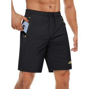 imageMAGCOMSEN Mens Athletic Running Shorts 9quot Quick Dry Lightweight Sport Workout Hiking Gym Shorts with Zipper PocketsBlack