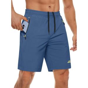 imageMAGCOMSEN Mens Athletic Running Shorts 9quot Quick Dry Lightweight Sport Workout Hiking Gym Shorts with Zipper PocketsBlue Grey