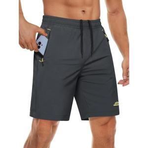 imageMAGCOMSEN Mens Athletic Running Shorts 9quot Quick Dry Lightweight Sport Workout Hiking Gym Shorts with Zipper PocketsDark Grey