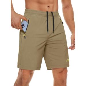 imageMAGCOMSEN Mens Athletic Running Shorts 9quot Quick Dry Lightweight Sport Workout Hiking Gym Shorts with Zipper PocketsKhaki