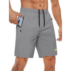 imageMAGCOMSEN Mens Athletic Running Shorts 9quot Quick Dry Lightweight Sport Workout Hiking Gym Shorts with Zipper PocketsLight Grey