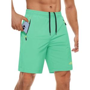 imageMAGCOMSEN Mens Athletic Running Shorts 9quot Quick Dry Lightweight Sport Workout Hiking Gym Shorts with Zipper PocketsMint Green