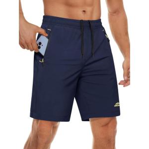 imageMAGCOMSEN Mens Athletic Running Shorts 9quot Quick Dry Lightweight Sport Workout Hiking Gym Shorts with Zipper PocketsNavy