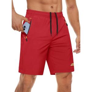 imageMAGCOMSEN Mens Athletic Running Shorts 9quot Quick Dry Lightweight Sport Workout Hiking Gym Shorts with Zipper PocketsTomato Red