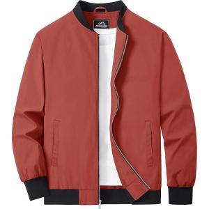 imageMAGCOMSEN Mens Bomber Jacket Lightweight Casual Zip Up Windbreaker Spring Fall Golf Coat with PocketsOrange Red