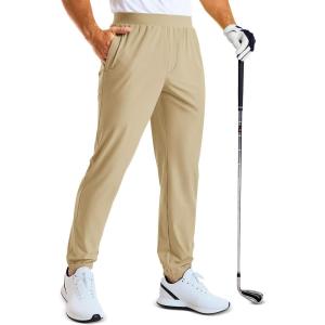 imageMAGCOMSEN Mens Golf Pants Stretch Joggers with Zipper Pockets Work Casual Slack for MenLight Khaki
