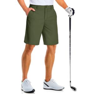 imageMAGCOMSEN Mens Golf Shorts 9 Inch Inseam Quick Dry Casual Shorts Stretch Hiking Dress Work Shorts with 4 Pockets Flat FrontArmy Green